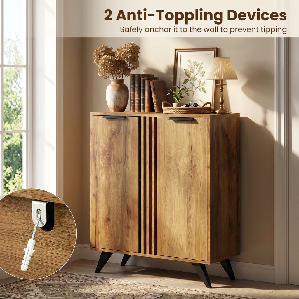 4-Tier Modern Freestanding Hidden Shoe Cabinet with 2 Doors-Natural