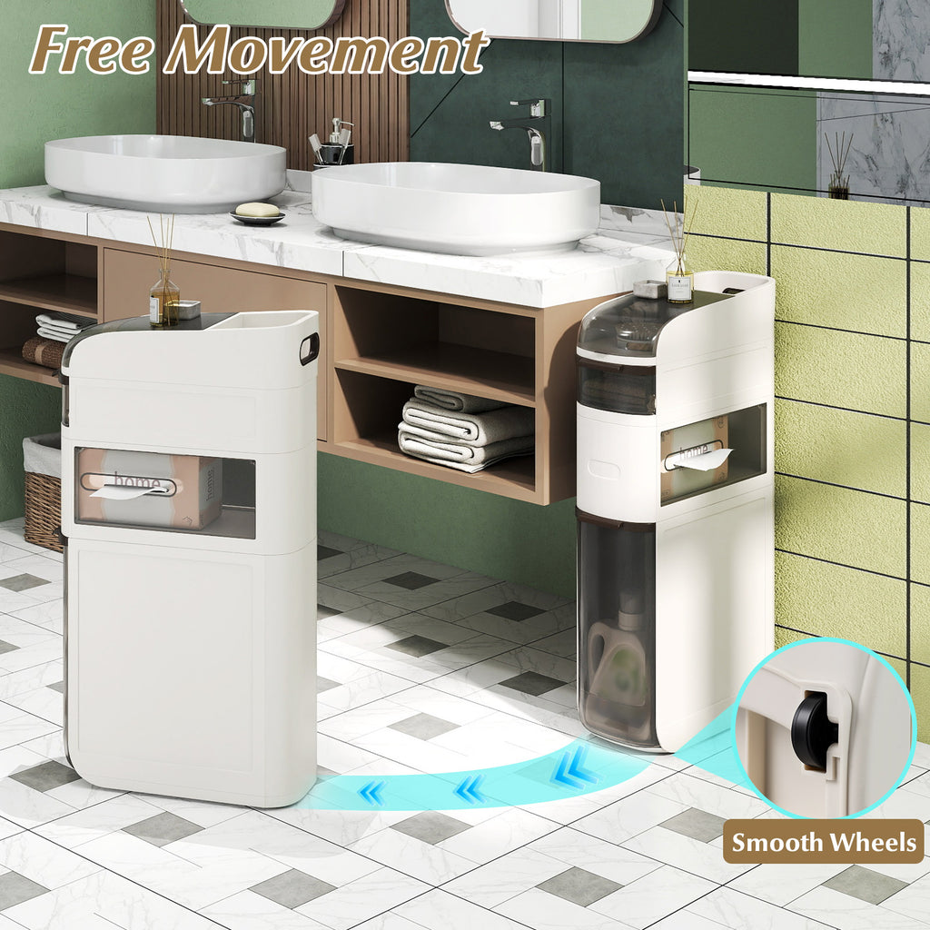 4-Tier Narrow Bathroom Storage Cabinet with Drawers and Tissue Box