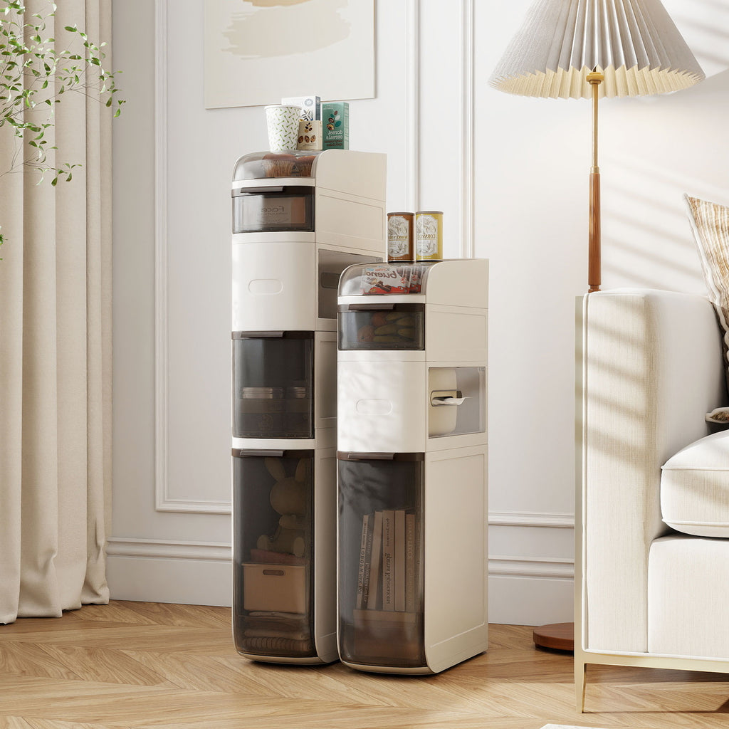 4-Tier Narrow Bathroom Storage Cabinet with Drawers and Tissue Box