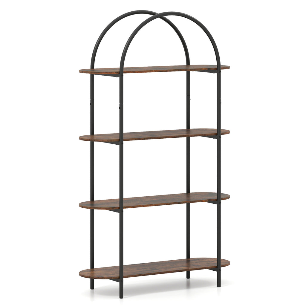 4-Tier Open Bookcase with Sturdy Metal Frame for Living Room-Rustic Brown