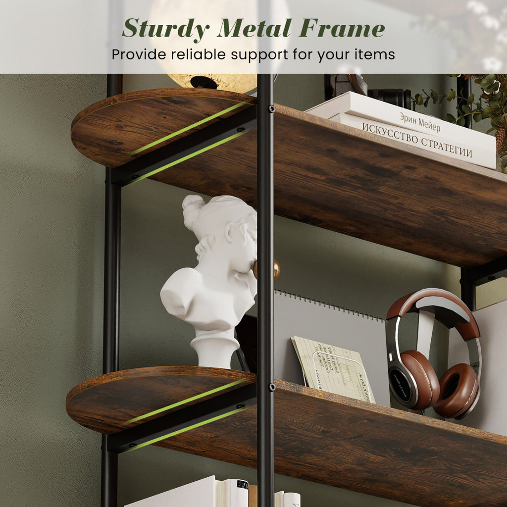 4-Tier Open Bookcase with Sturdy Metal Frame for Living Room-Rustic Brown