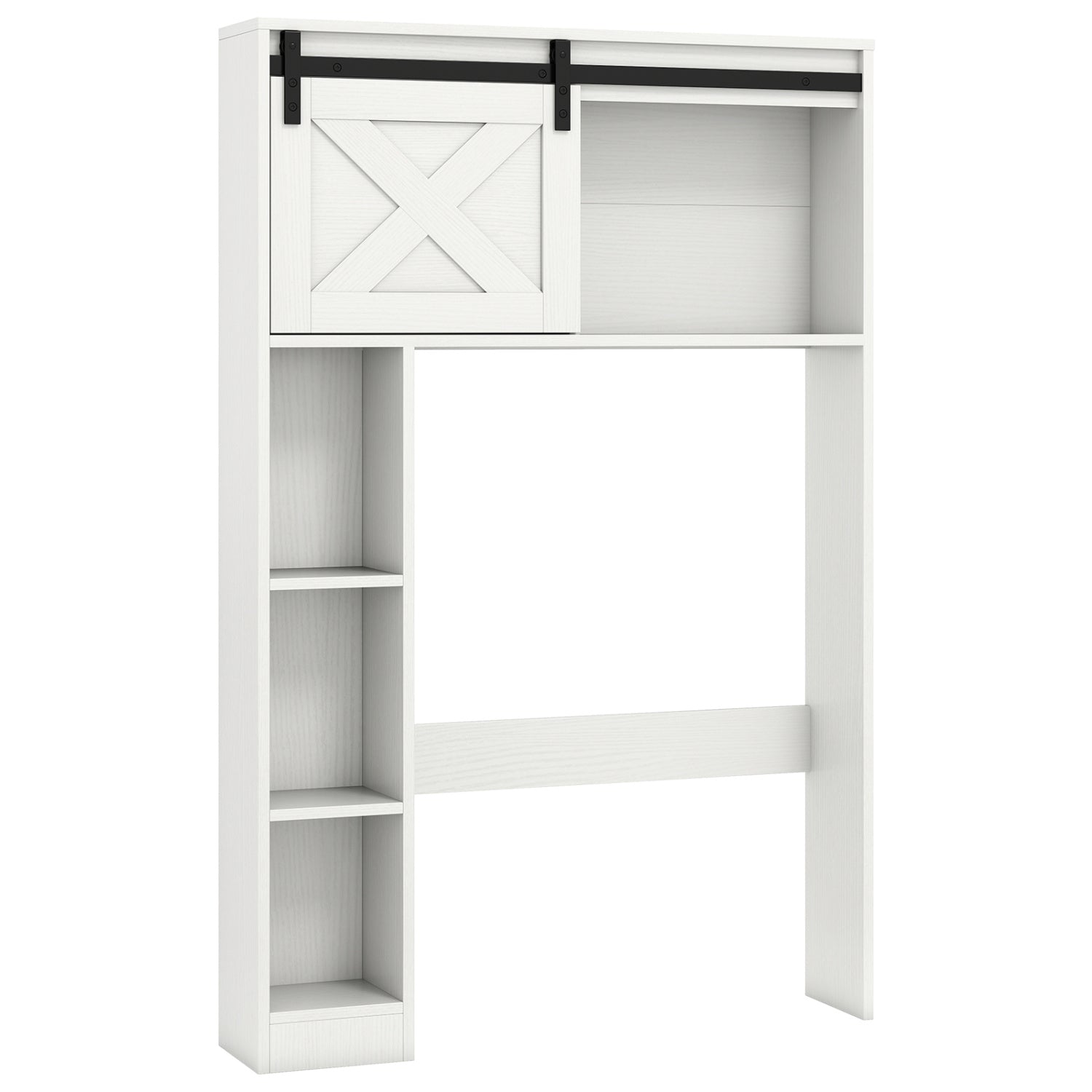 4-Tier Over The Toilet Storage Cabinet with Sliding Barn Door and Storage Shelves-White