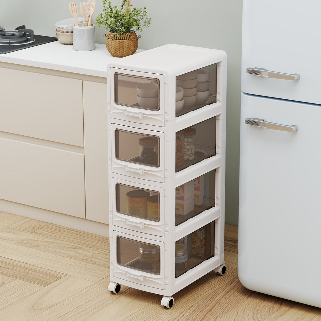 4-Tier Plastic Drawer Storage Organizer Rolling Cart with 3/4/5 Drawers and Lockable Wheels