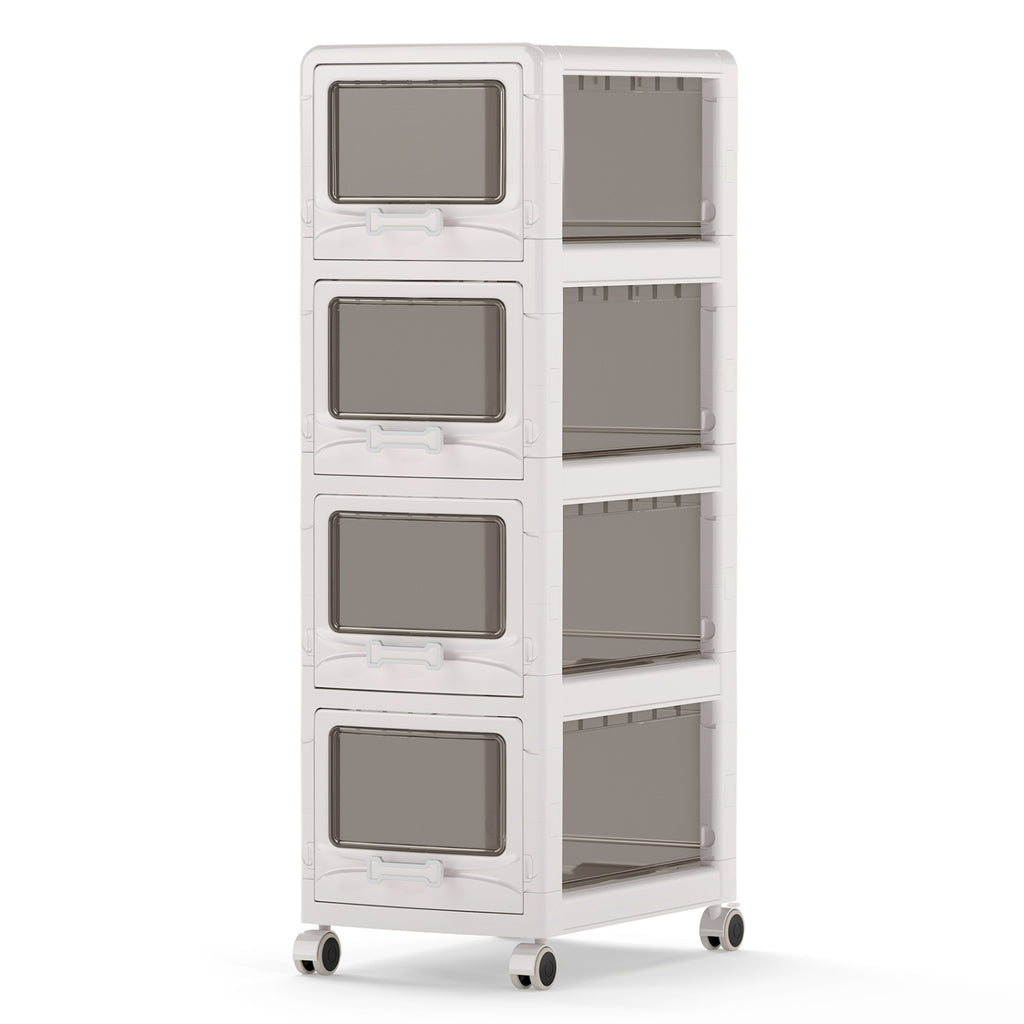 4-Tier Plastic Drawer Storage Organizer Rolling Cart with 3/4/5 Drawers and Lockable Wheels