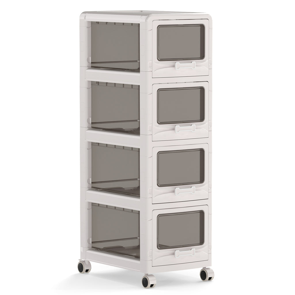4-Tier Plastic Drawer Storage Organizer Rolling Cart with 3/4/5 Drawers and Lockable Wheels
