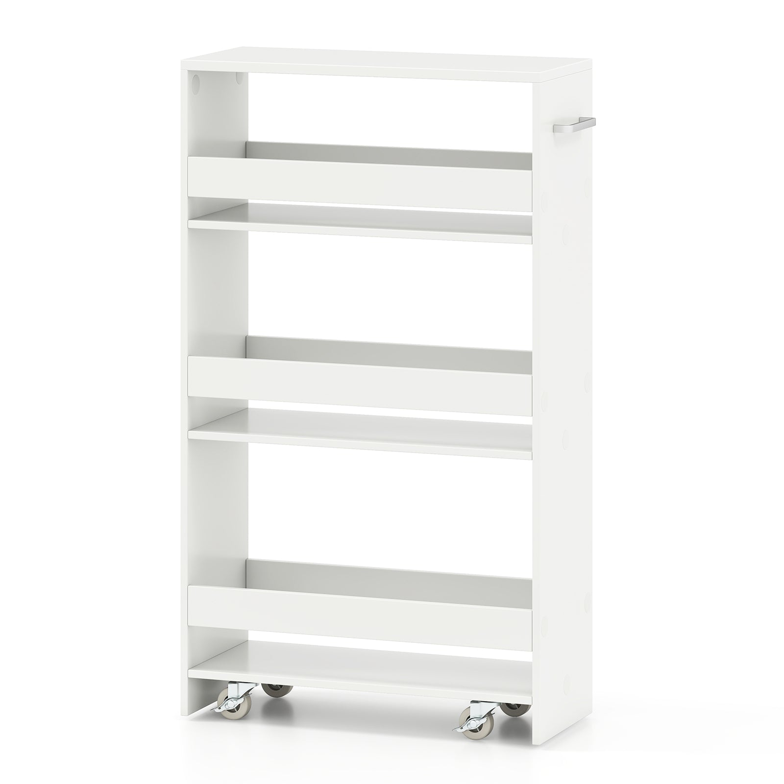4-Tier Rolling Storage Cart Slim Kitchen Cart on Wheels with Open Shelves and Handle-White