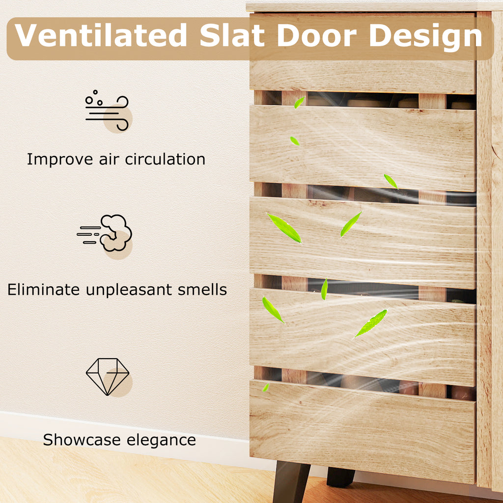 4-Tier Shoe Cabinet 2-Door Storage Organizer with Louvered Door-Natural