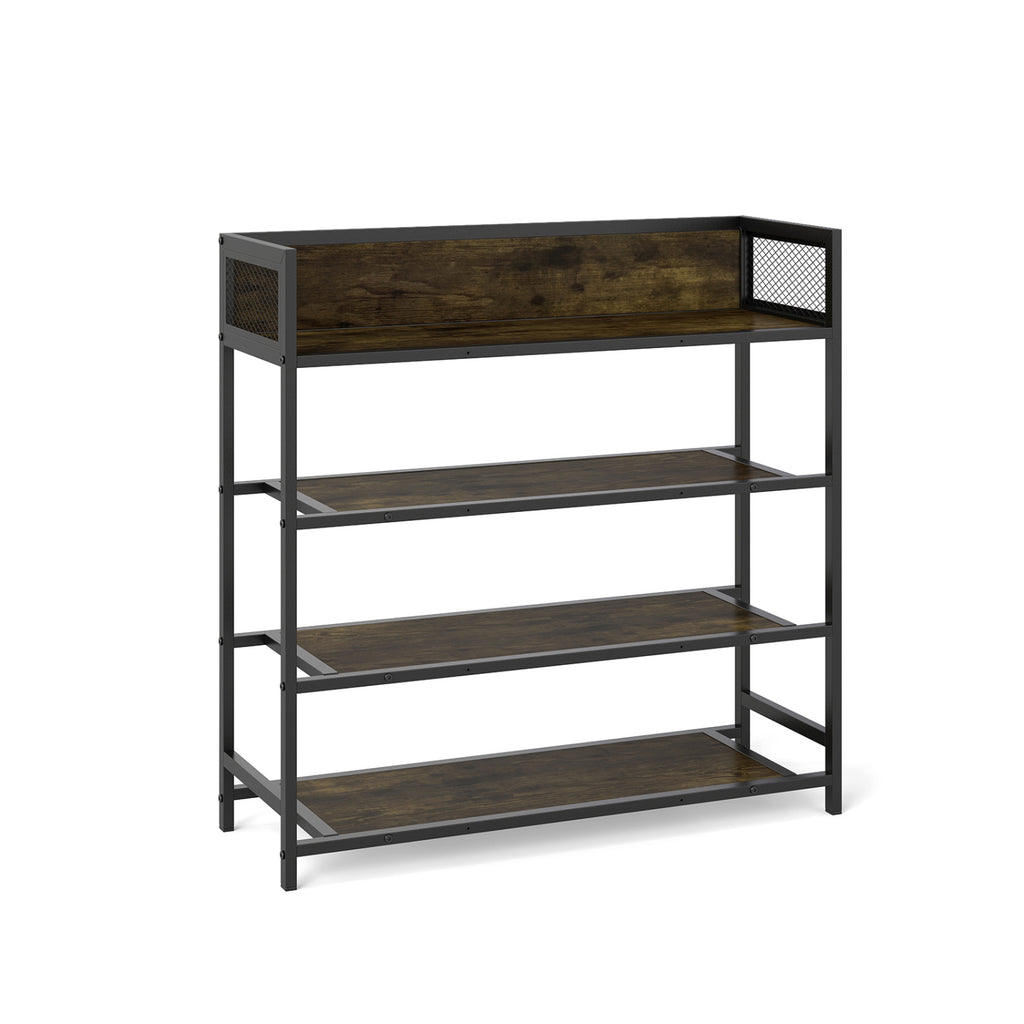 4-Tier Shoe Rack Industrial Shoe Organizer with Heavy Duty Metal Frame-Rustic Brown