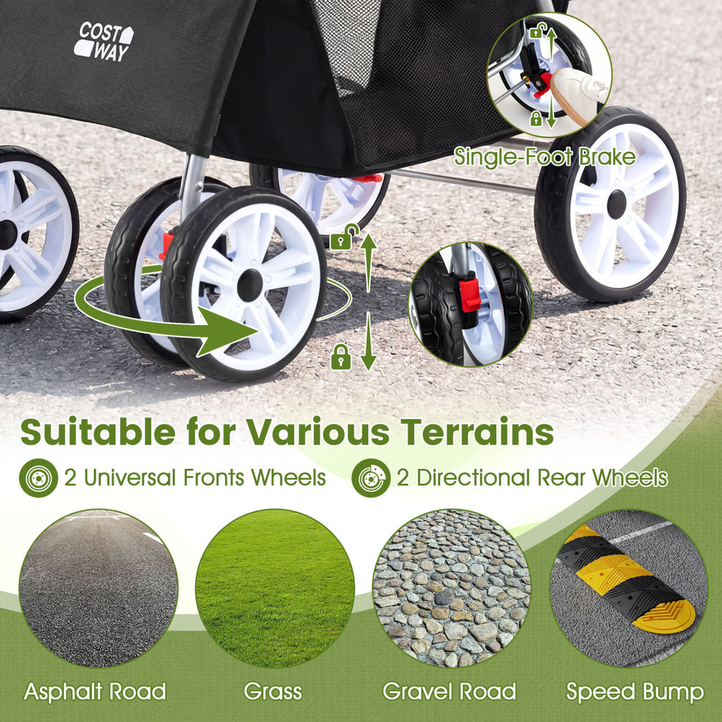 4 Wheel Pet Stroller for Small Dogs Cats up to 33 LBS-Black