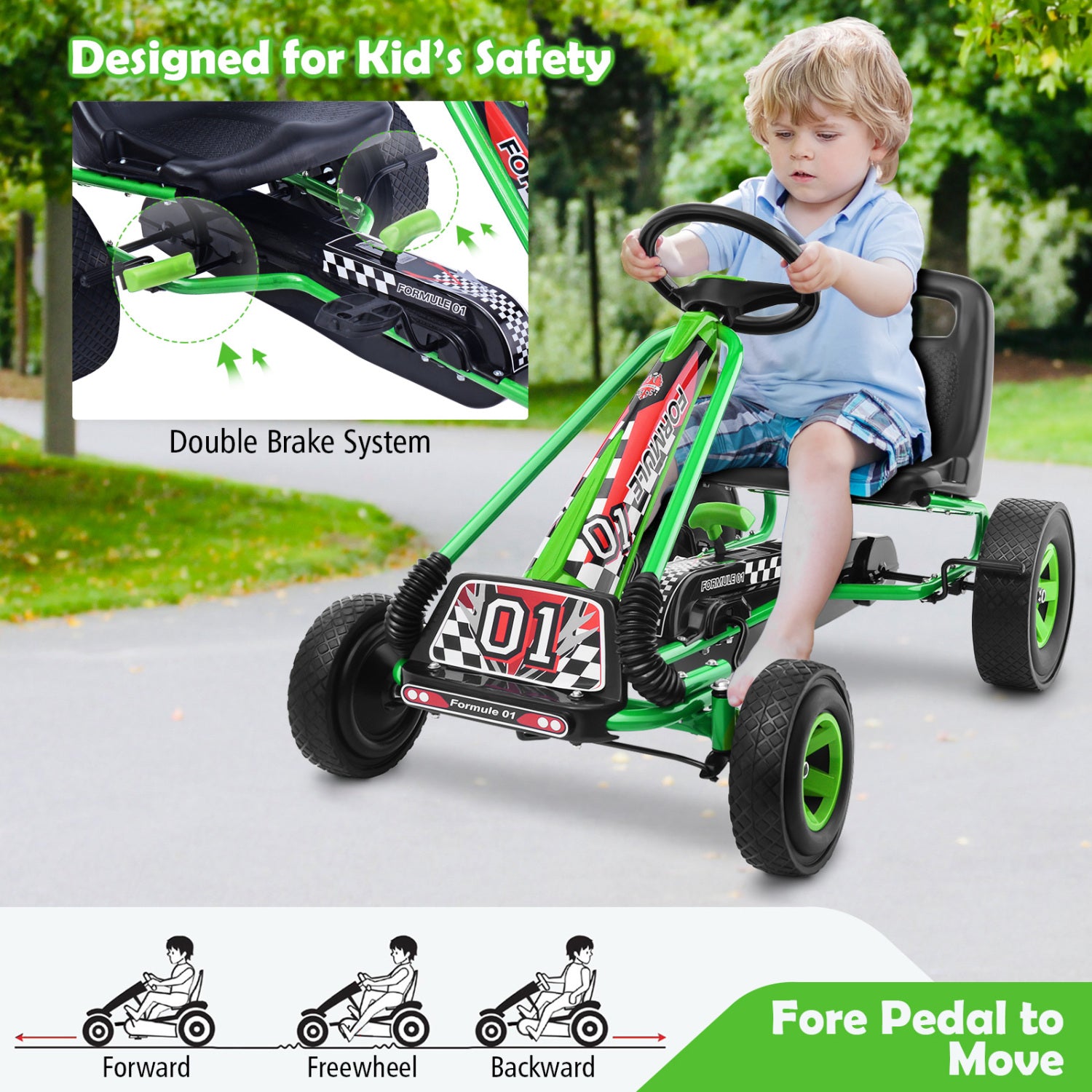 4 Wheels Kids Ride On Pedal Powered Bike Go Kart Racer Car Outdoor Play Toy-Green