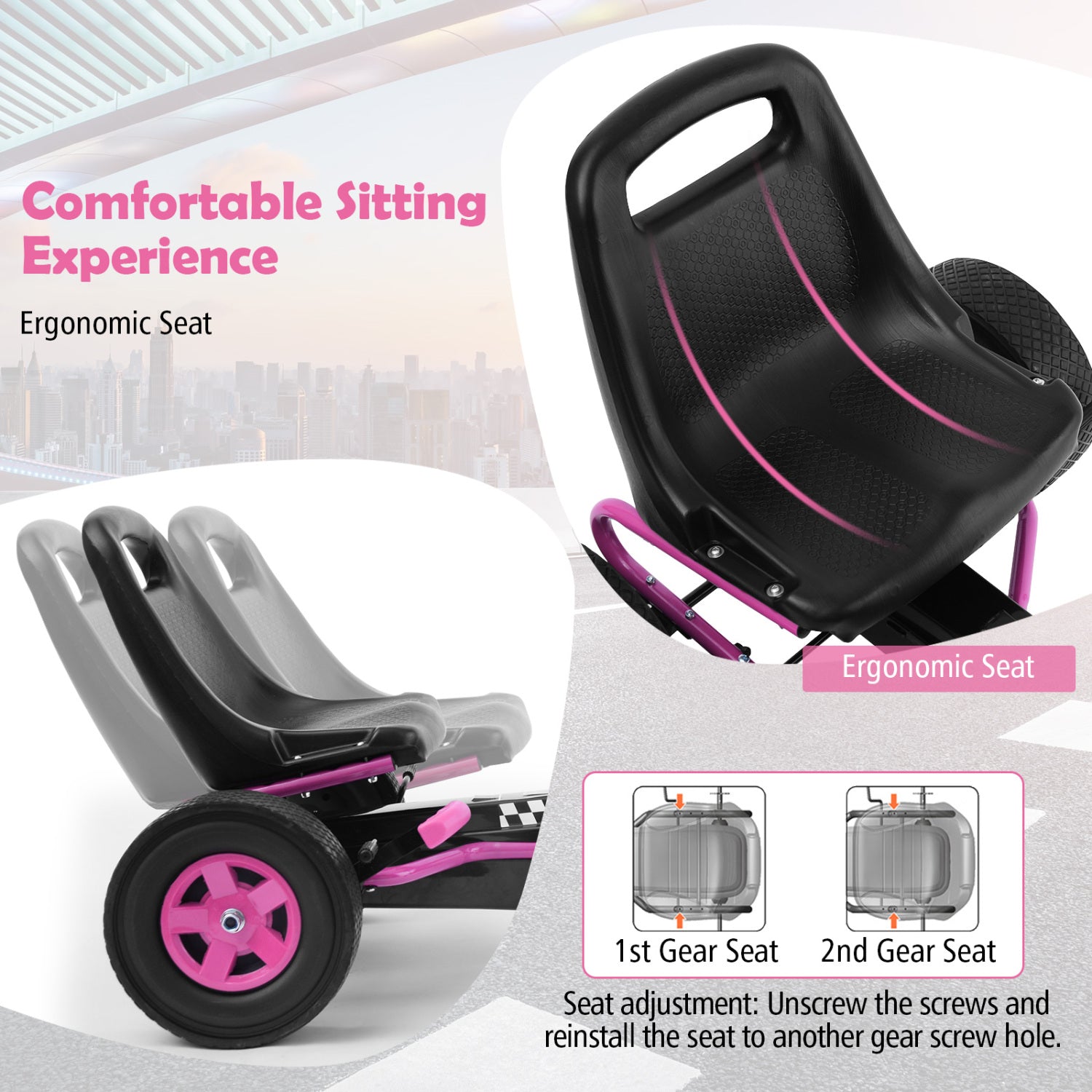 4 Wheels Kids Ride On Pedal Powered Bike Go Kart Racer Car Outdoor Play Toy-Pink