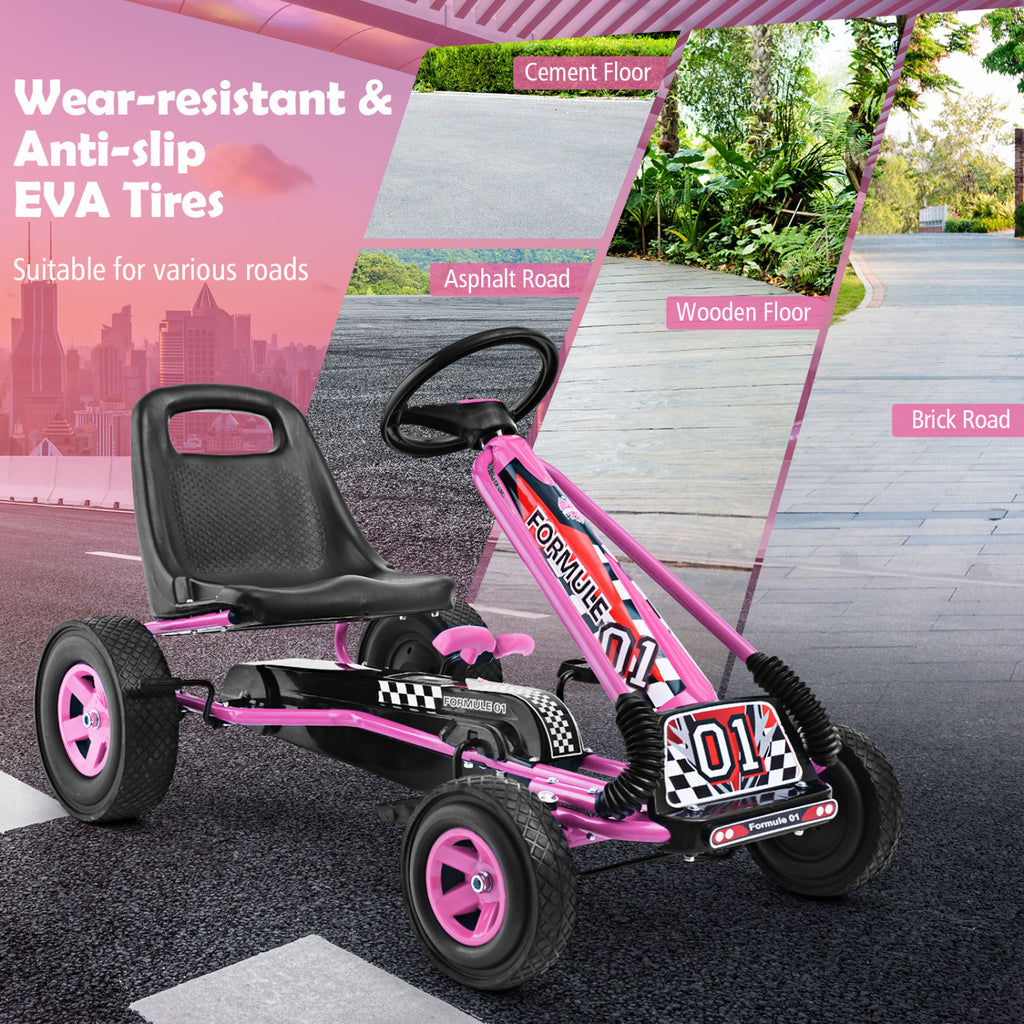 4 Wheels Kids Ride On Pedal Powered Bike Go Kart Racer Car Outdoor Play Toy-Pink