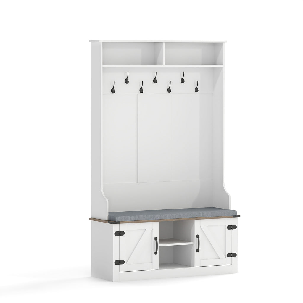 4-in-1 68.5 Inch Tall Coat Rack with Cushioned Bench and Shoe Storage-White