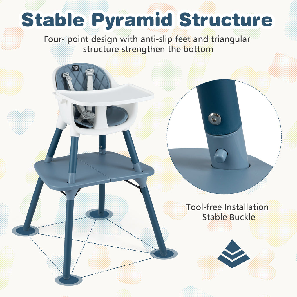 4-in-1 Baby Convertible Toddler Table Chair Set with PU Cushion-Blue