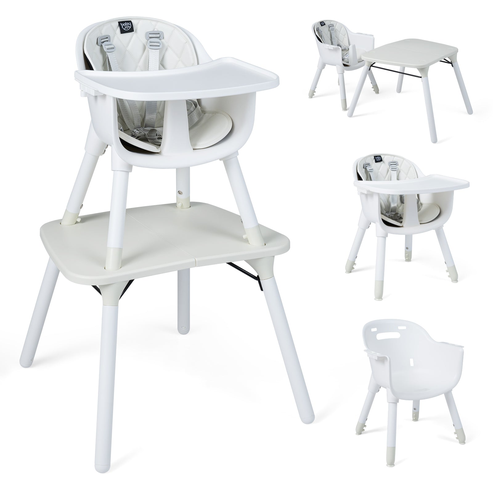 4-in-1 Baby Convertible Toddler Table Chair Set with PU Cushion-Cream