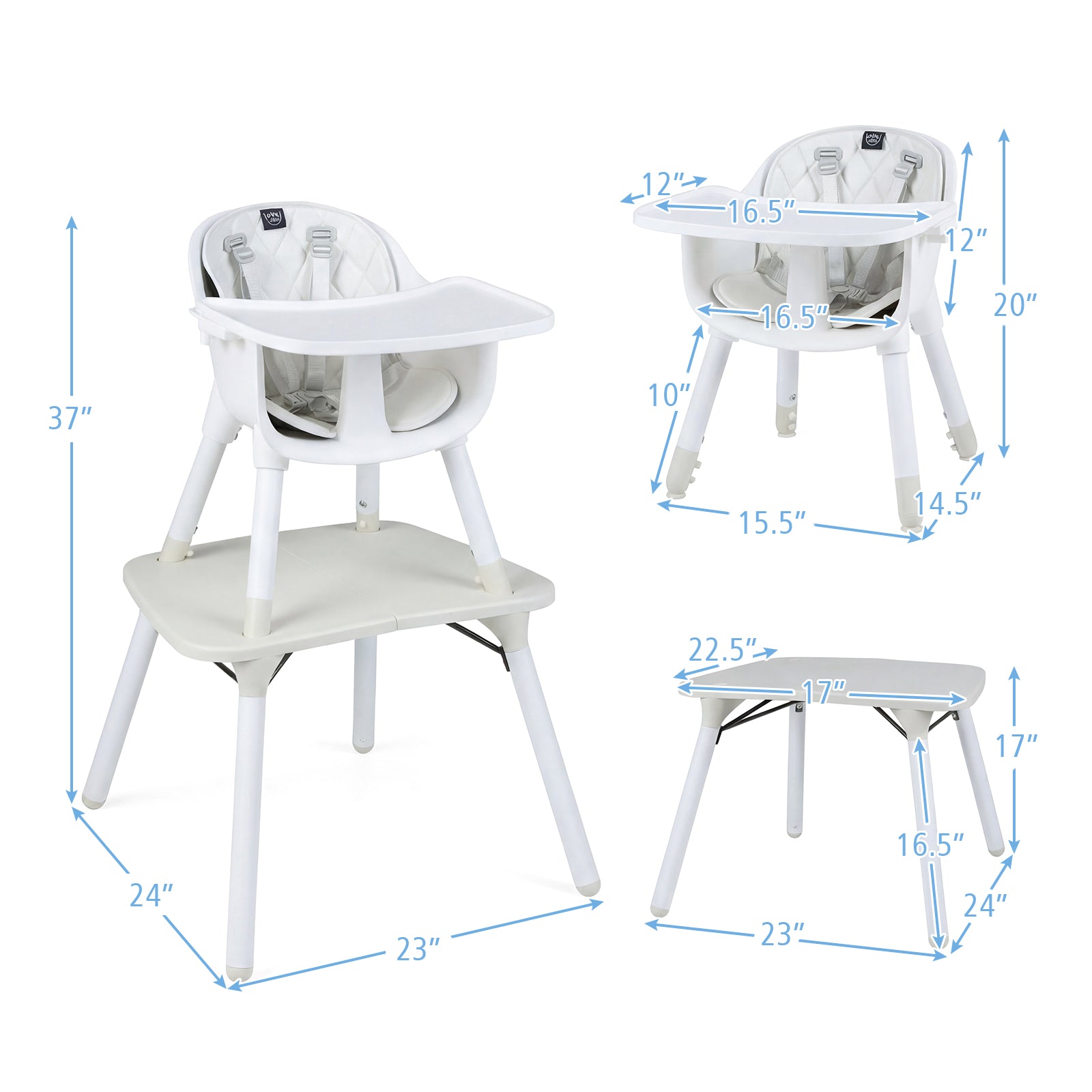 4-in-1 Baby Convertible Toddler Table Chair Set with PU Cushion-Cream