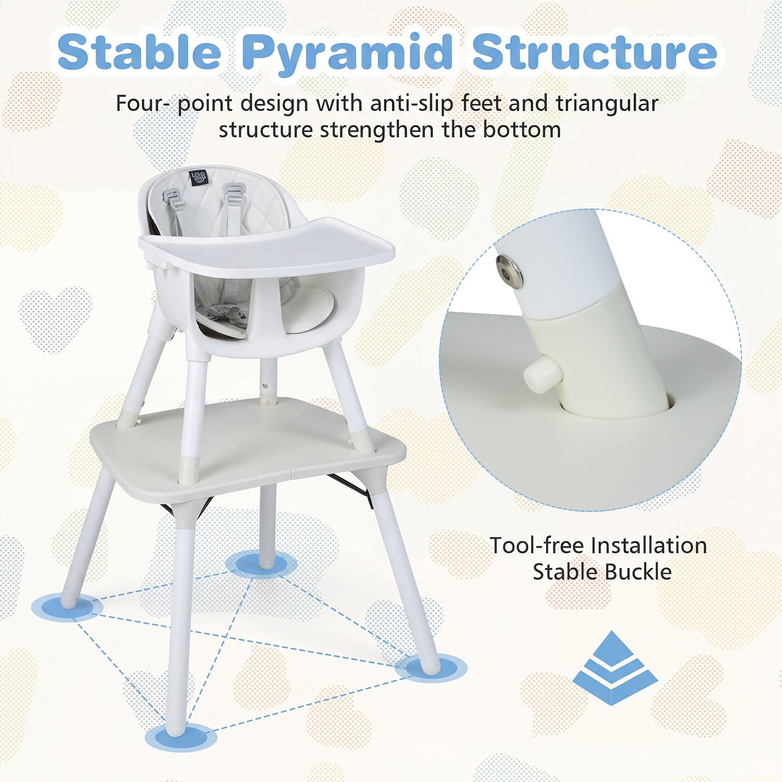 4-in-1 Baby Convertible Toddler Table Chair Set with PU Cushion-Cream