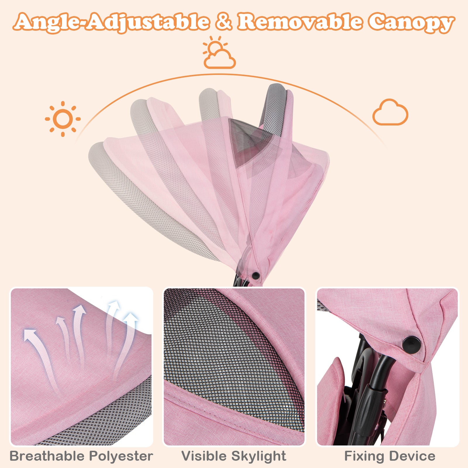 4-in-1 Baby Trike Kids Tricycle with Removable Canopy and Adjustable Push Handle-Pink