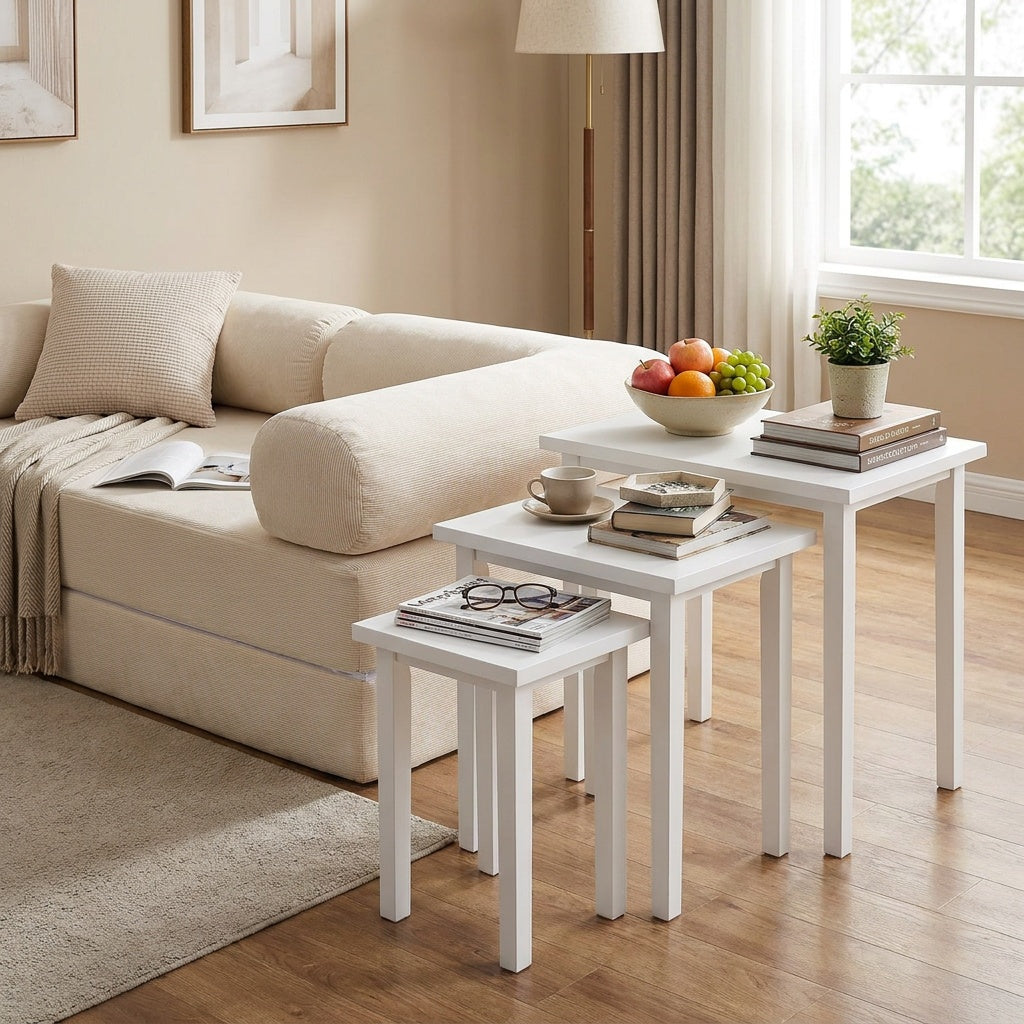 4-in-1 Convertible Folding Sofa Bed and 3-Piece Side Table Set