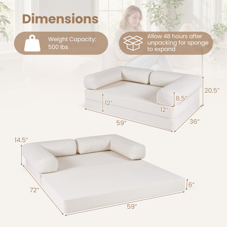 4-in-1 Convertible Folding Sofa Bed and 3-Piece Side Table Set