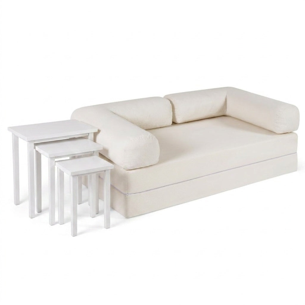 4-in-1 Convertible Folding Sofa Bed and 3-Piece Side Table Set