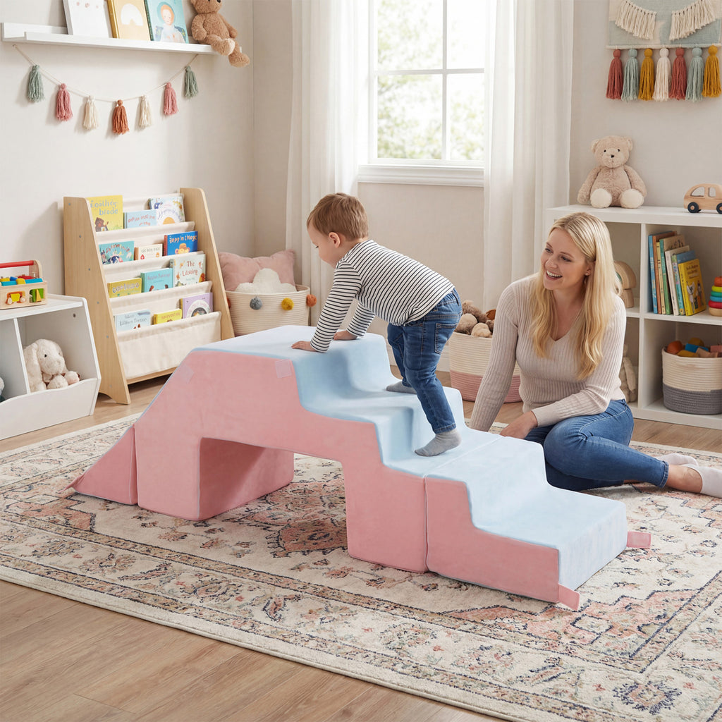 4-in-1 Foam Climbing Blocks Toddler Indoor Climb with Slide-Pink