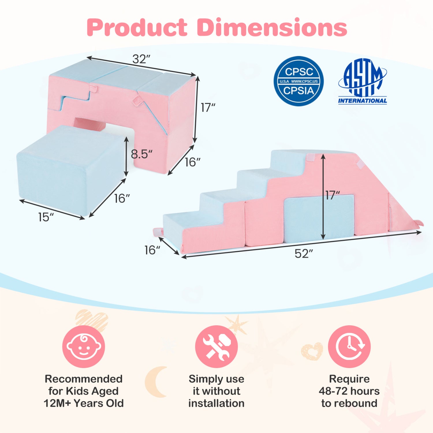 4-in-1 Foam Climbing Blocks Toddler Indoor Climb with Slide-Pink