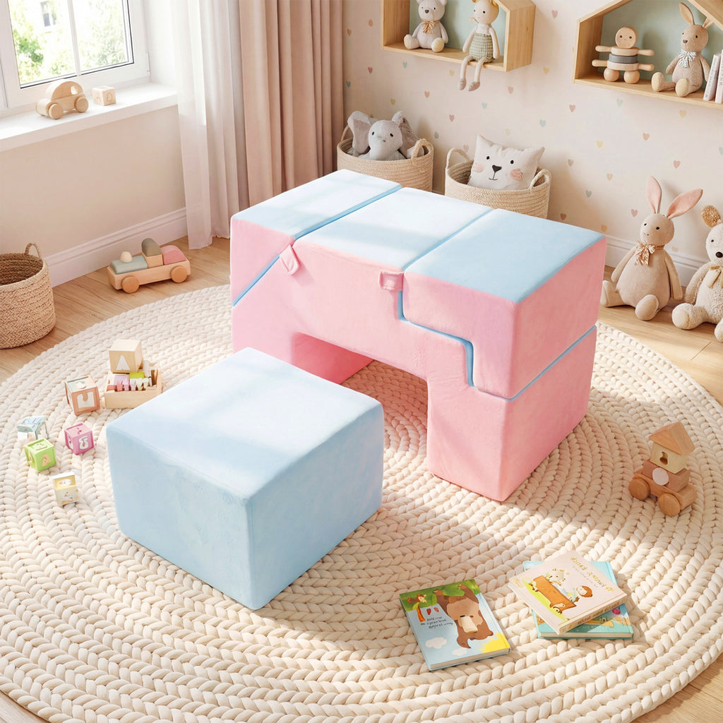 4-in-1 Foam Climbing Blocks Toddler Indoor Climb with Slide-Pink