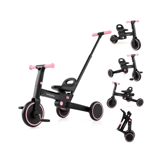 4-in-1 Foldable Toddler Tricycle with Push Handle with Adjustable Seat-Pink