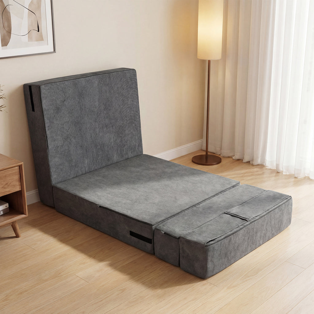 4-in-1 Folding Sofa Bed with Corduroy Cover and Smooth Zipper for Living Room-Gray