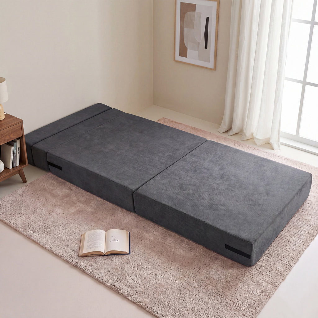 4-in-1 Folding Sofa Bed with Corduroy Cover and Smooth Zipper for Living Room-Gray