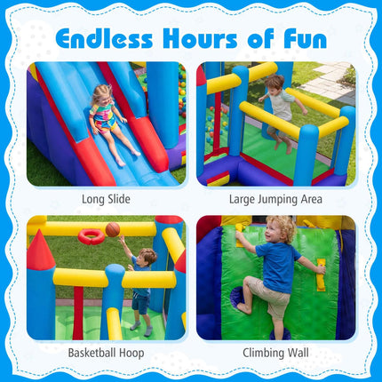 4-in-1 Kids Bouncer with Long Slide and Jumping Area for Yard and Lawn with 680W Blower