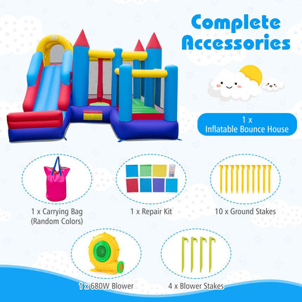 4-in-1 Kids Bouncer with Long Slide and Jumping Area for Yard and Lawn with 680W Blower