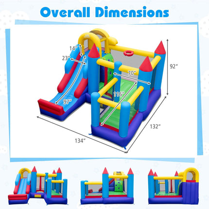 4-in-1 Kids Bouncer with Long Slide and Jumping Area for Yard and Lawn with 680W Blower