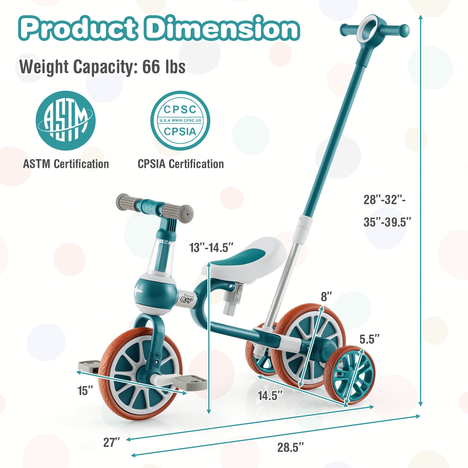 4-in-1 Kids Tricycle with Adjustable Parent Push Handle for 2-4 Years Old-Green
