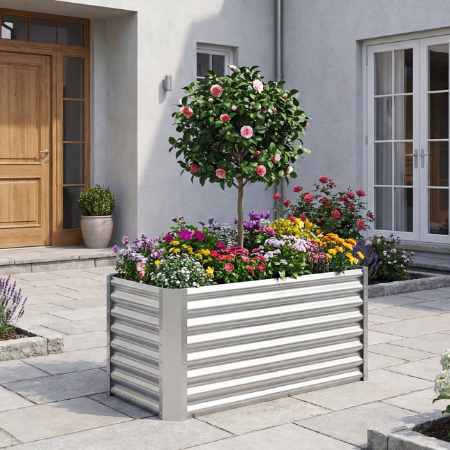 4 x 2 x 2 FT Galvanized Raised Garden Bed Rectangular Galvanized Metal Planter Box-Silver