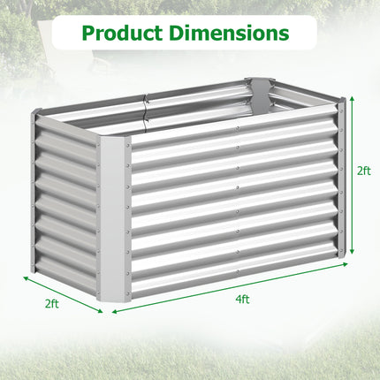 4 x 2 x 2 FT Galvanized Raised Garden Bed Rectangular Galvanized Metal Planter Box-Silver
