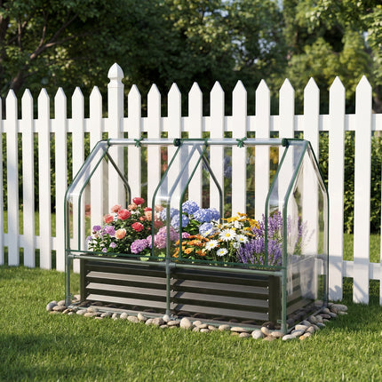 4 x 2 x 3 Feet Small Galvanized Raised Garden Bed with Greenhouse Cover-Black