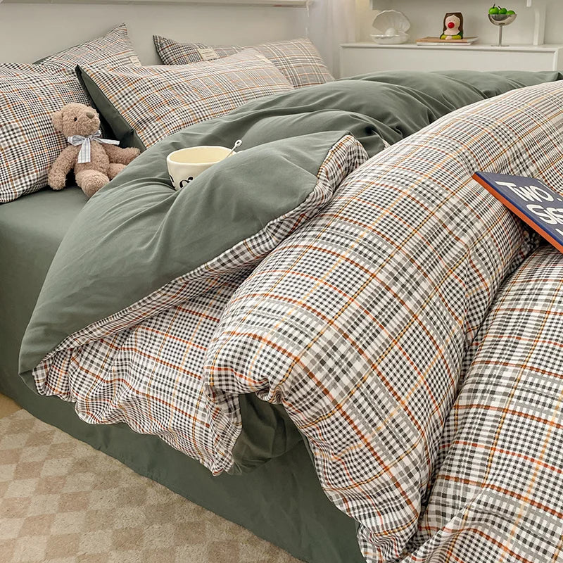 Nordic Plaid Wash Cotton Bedding Set - Duvet Cover