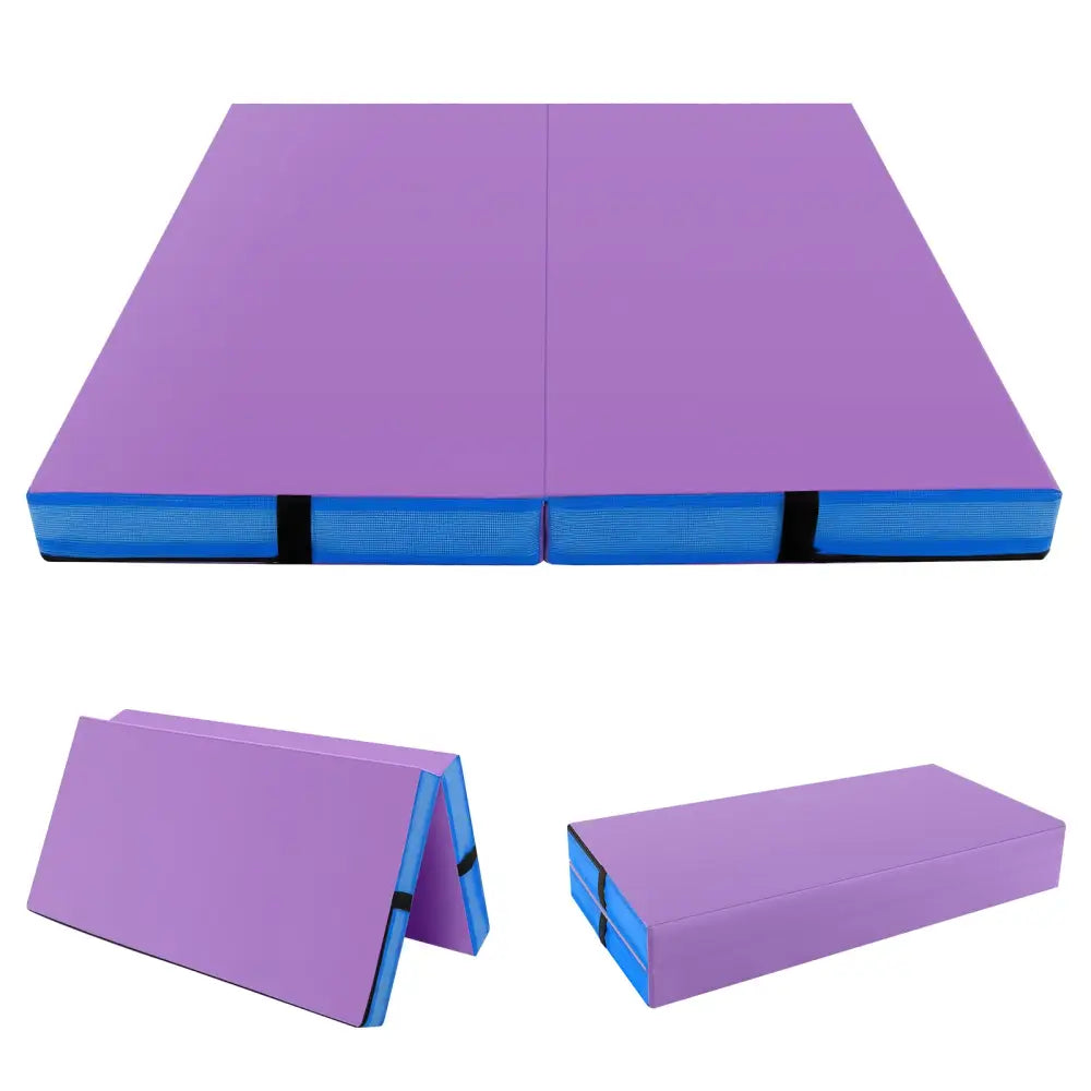 4ft x 4ft x 4in Bi-Folding Gymnastic Tumbling Mat with Handles and Cover-Purple - Purple - Yoga & Gym Mats
