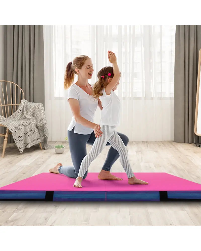 4ft x 4ft x 4in Bi-Folding Gymnastic Tumbling Mat with Handles and Cover-Pink - Pink - Yoga & Gym Mats