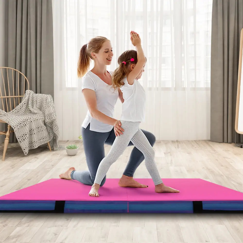 4ft x 4ft x 4in Bi-Folding Gymnastic Tumbling Mat with Handles and Cover-Pink - Pink - Yoga & Gym Mats