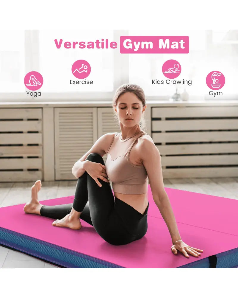4ft x 4ft x 4in Bi-Folding Gymnastic Tumbling Mat with Handles and Cover-Pink - Pink - Yoga & Gym Mats