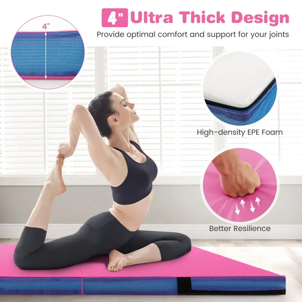 4ft x 4ft x 4in Bi-Folding Gymnastic Tumbling Mat with Handles and Cover-Pink - Pink - Yoga & Gym Mats