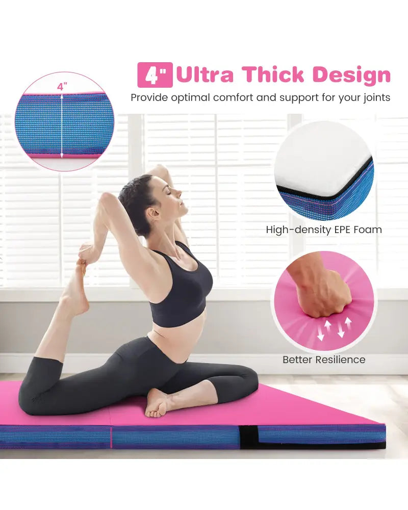 4ft x 4ft x 4in Bi-Folding Gymnastic Tumbling Mat with Handles and Cover-Pink - Pink - Yoga & Gym Mats