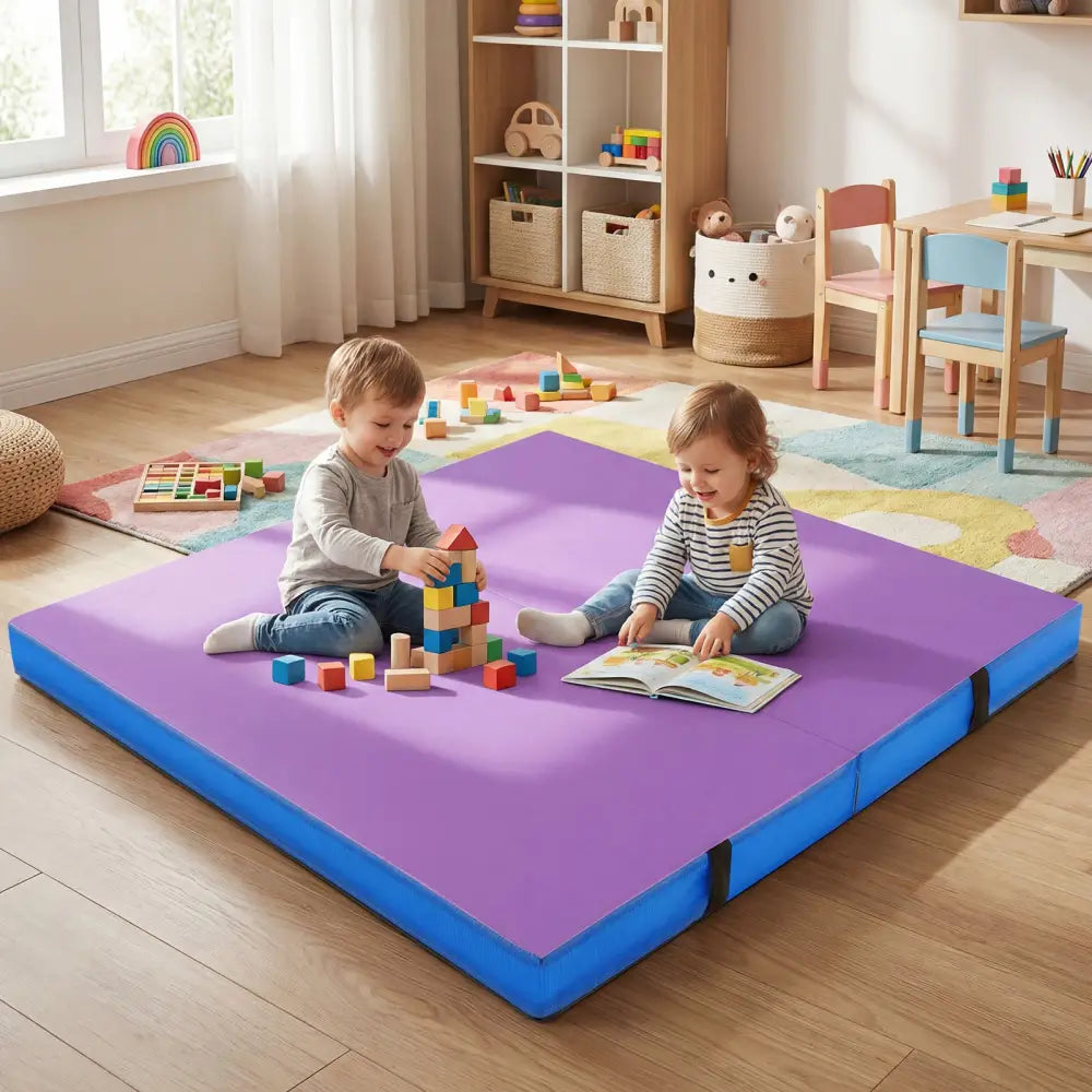 4ft x 4ft x 4in Bi-Folding Gymnastic Tumbling Mat with Handles and Cover-Purple - Purple - Yoga & Gym Mats