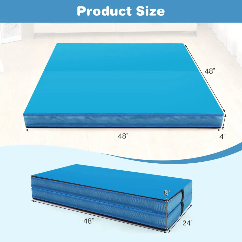4ft x 4ft x 4in Bi-Folding Gymnastic Tumbling Mat with Handles and Cover-Blue - Blue - Yoga & Gym Mats