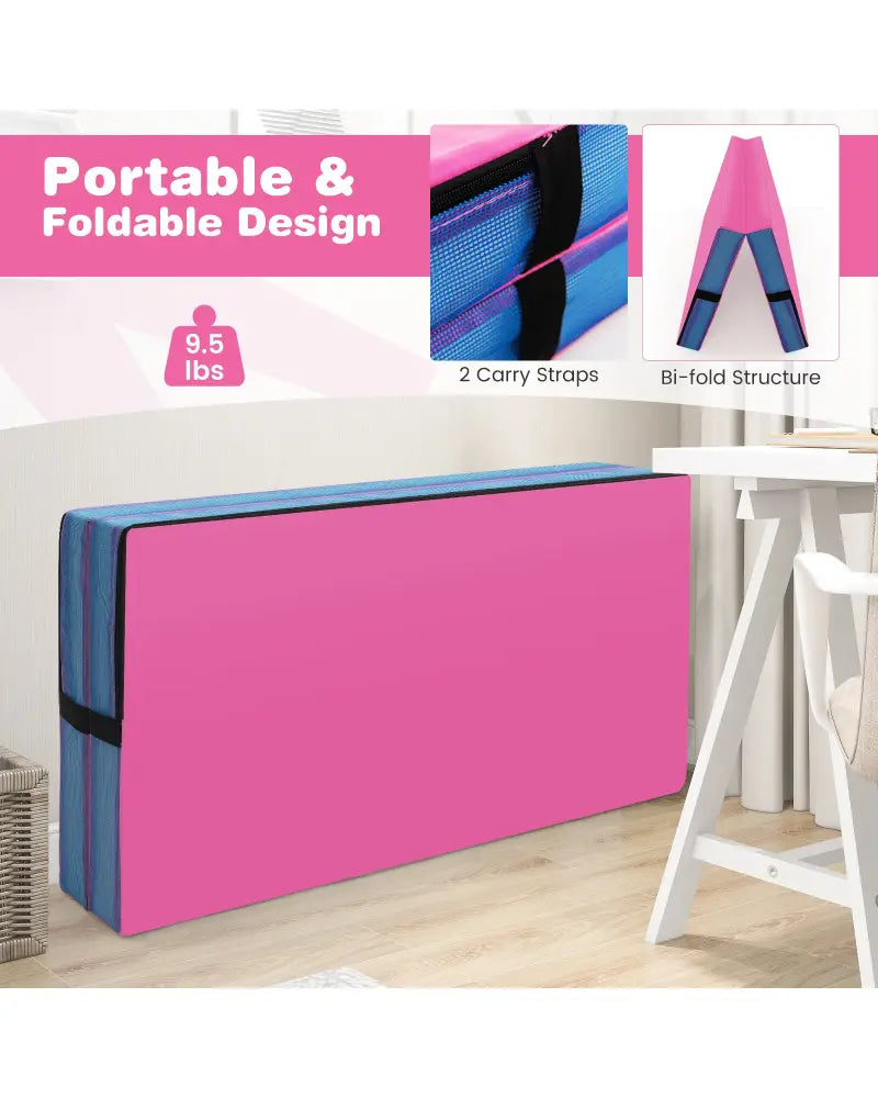 4ft x 4ft x 4in Bi-Folding Gymnastic Tumbling Mat with Handles and Cover-Pink - Pink - Yoga & Gym Mats