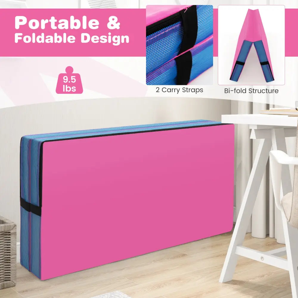 4ft x 4ft x 4in Bi-Folding Gymnastic Tumbling Mat with Handles and Cover-Pink - Pink - Yoga & Gym Mats