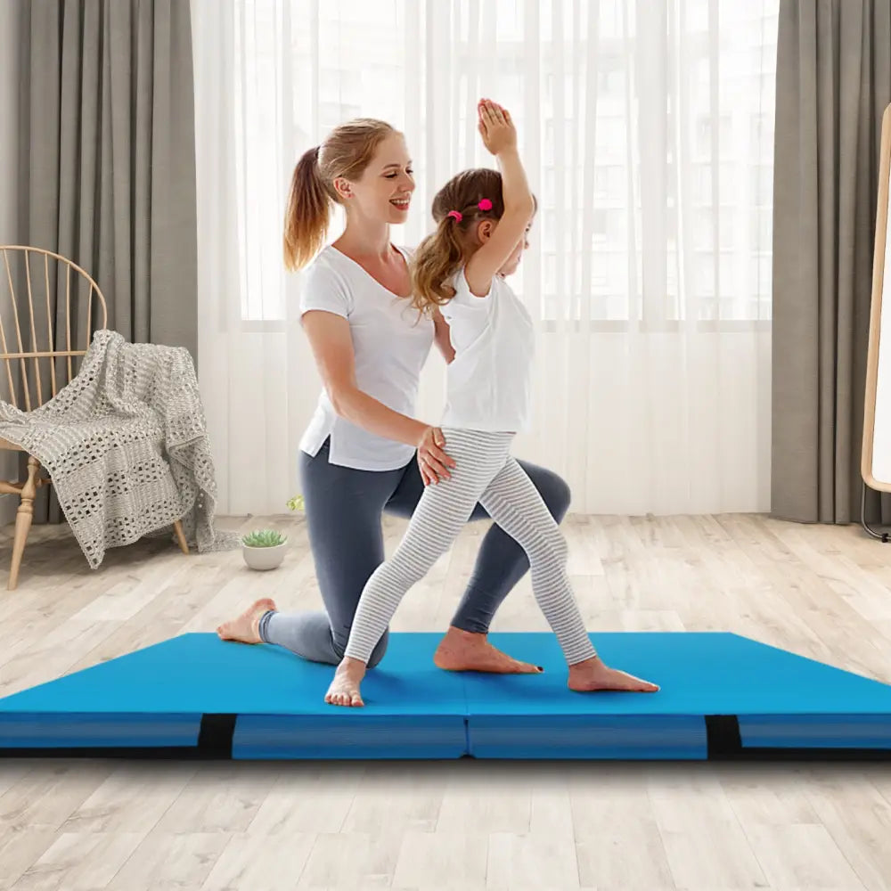 4ft x 4ft x 4in Bi-Folding Gymnastic Tumbling Mat with Handles and Cover-Blue - Blue - Yoga & Gym Mats